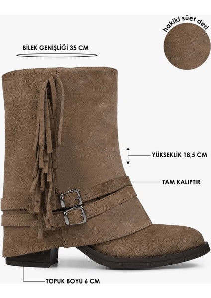 Kadın Inferno Vizon Hakiki Süet Deri Püsküllü Bot fırsatları