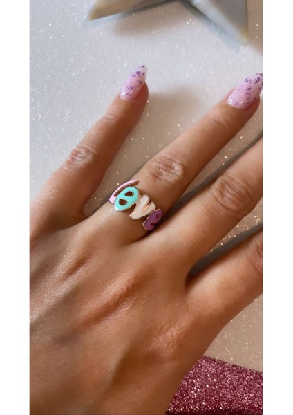 Rose Kaplama Renkli Mineli Love 925 Ayar Gümüş Yüzük fiyatları