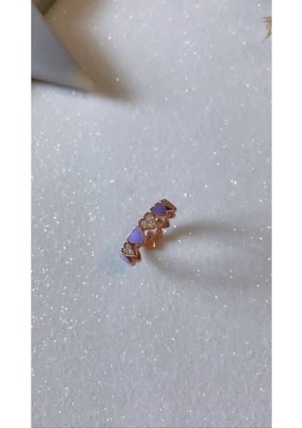 Ayarlanabilir Lila Mineli ve Zirkon Taşlı Kalp Yüzük