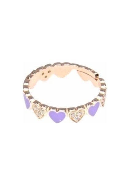 Ayarlanabilir Lila Mineli ve Zirkon Taşlı Kalp Yüzük modelleri