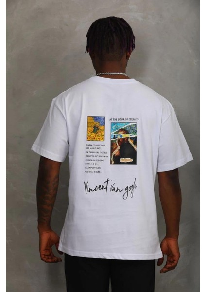 Unisex Oversize Baskılı Bisiklet Yaka T-Shirt - Beyaz indirimleri