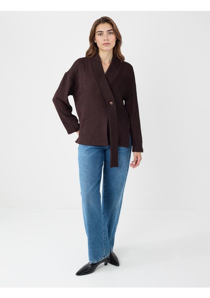 Acı Kahve V Yaka Uzun Kollu Düğme Detaylı Örme Hırka fiyatları