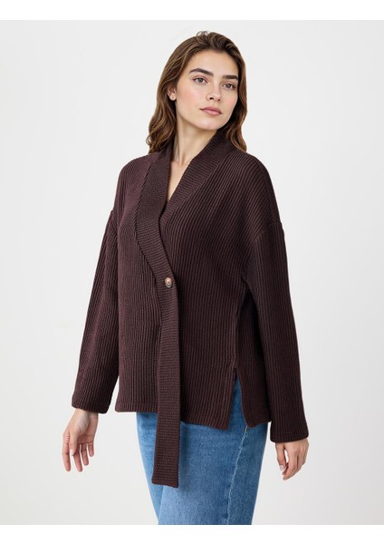 Acı Kahve V Yaka Uzun Kollu Düğme Detaylı Örme Hırka modelleri