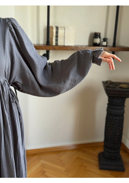 Yarımpat Yandan Bağlamalı Müslin Elbise 1004 modelleri