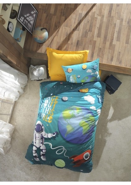 Junior Nevresim Takımı Tek Kişilik Little Astronaut Turkuaz fiyatları