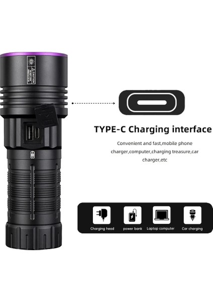 Profesyonel 90WATT Uv 365NM Değerli Taş Tespit Powerbank & LED Fener