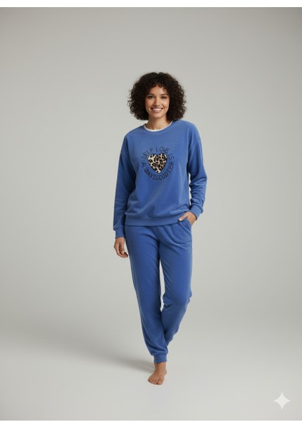 Kışlık Polar Kumaş Uzun Kol Kadın Pijama Takımı