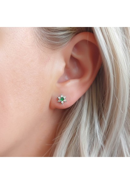 925 Ayar Gümüş Yeşil Taşlı Minimal Lotus Küpe fiyatları
