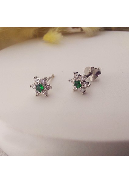 925 Ayar Gümüş Yeşil Taşlı Minimal Lotus Küpe fırsatları