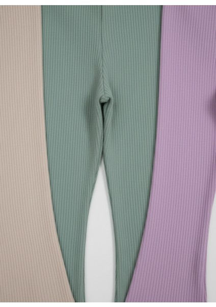 Kız Çocuk Pamuklu Ribana Fırfırlı Paça Tayt – 3'lü Renkli Set fırsatları