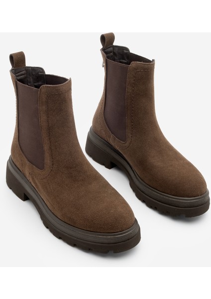 Kadın Lastikli Fermuar Aksesuarlı Tırtıklı Kalın Taban Günlük Bot Rupit Kahve Süet indirimleri