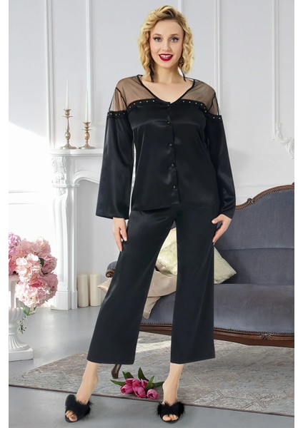 Premium Seri Rahat Geniş Salaş Seksi Fantezi Şık Kadın Sima Ikili Saten Gecelik Takımı