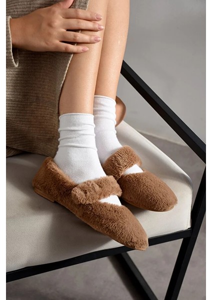 Luna Tavşan Tüyü Lastikli Kaydırmaz Taban Kadın Babet Panduf Ev Terliği