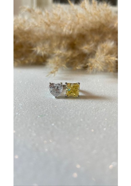 Ayarlanabilir Form Beyaz Kalp Sarı Kare Taşlı Yüzük 925 Ayar Gümüş fırsatları