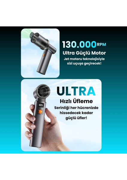 F1 Violent Turbo Jet Fan 130000RPM Ultra Güçlü Motor Güçlü Vakum 4000MAH Bataryalı Üflemeli fiyatları