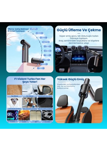 F1 Violent Turbo Jet Fan 130000RPM Ultra Güçlü Motor Güçlü Vakum 4000MAH Bataryalı Üflemeli fırsatları
