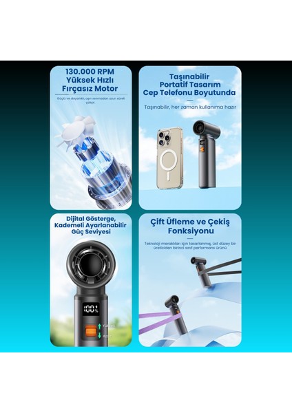 F1 Violent Turbo Jet Fan 130000RPM Ultra Güçlü Motor Güçlü Vakum 4000MAH Bataryalı Üflemeli indirimleri