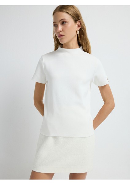 Boğazlı Kısa Kol Triko Bluz Kemik 11544535001