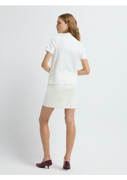 Boğazlı Kısa Kol Triko Bluz Kemik 11544535001
