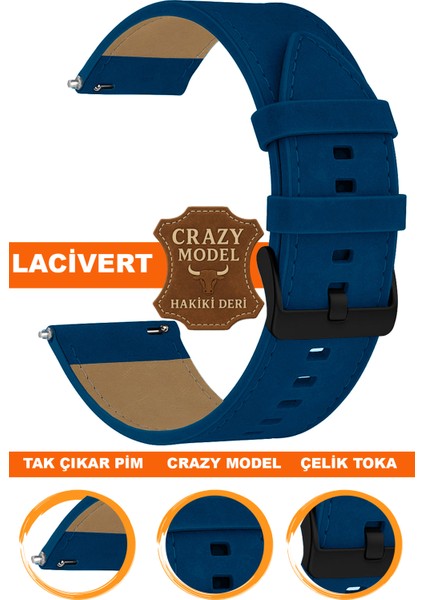 18mm-20mm-22mm-24mm saatlerle uyumlu crazy deri hakiki deri saat kordonu kayışı l10hwc-lacıvert-black