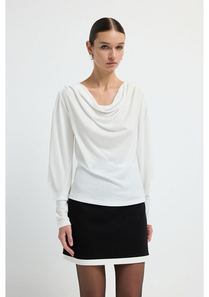 Degaje Yaka Uzun Kol Bluz Kemik 11544687001