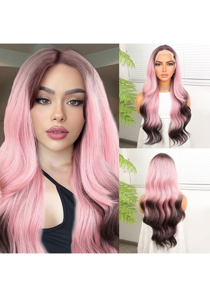 Siyah Pembe Ombre Fiber Sentetik Tül Peruk