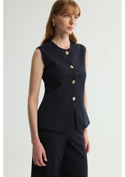 Gabardin Yuvarlak Yaka Lacivert 179L9415001 indirimleri