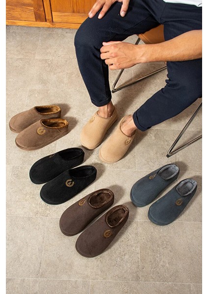 Zaros Merdane Çizgili Peluş Kumaş Içi Tüylü Kaydırmaz Taban Erkek Ev Terliği fırsatları