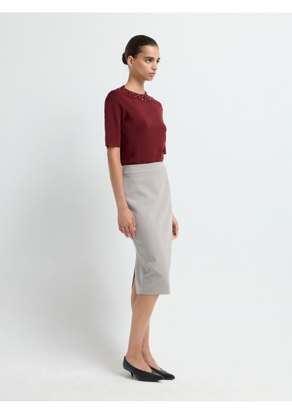 Arkadan Fermuarlı Kalem Etek Gri 12709135116 fırsatları