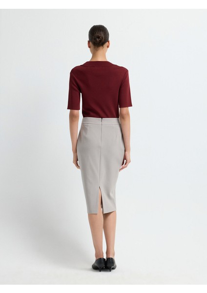 Arkadan Fermuarlı Kalem Etek Gri 12709135116