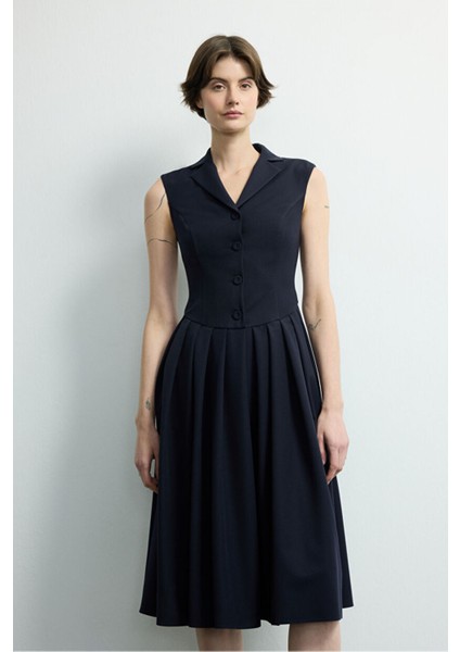 Pileli Kolsuz Elbise Lacivert 124M2220000 indirimleri