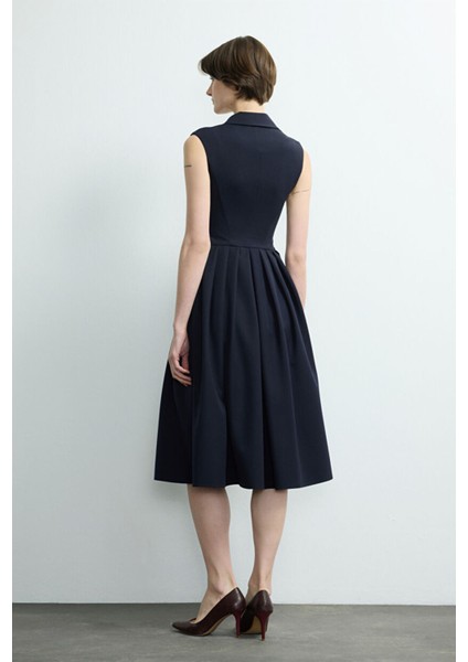 Pileli Kolsuz Elbise Lacivert 124M2220000