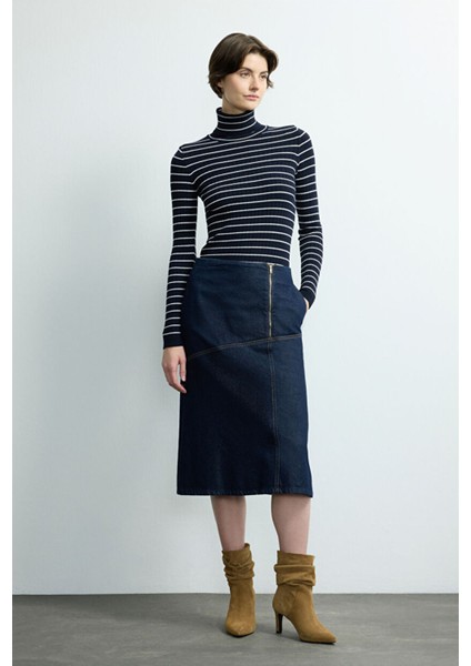 Fermuarlı Denim Etek Lacivert 127M2274000