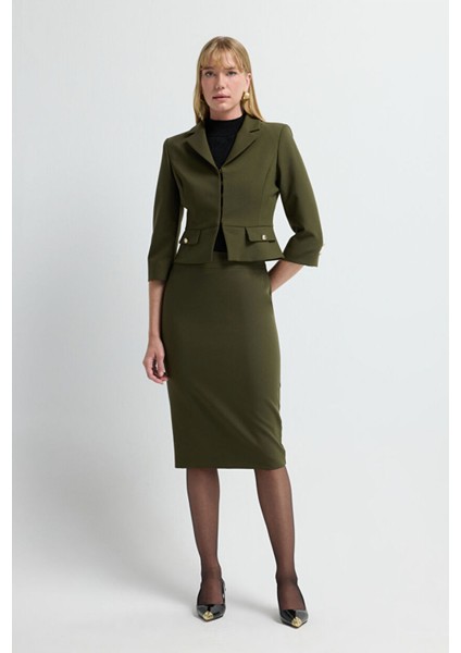 Arkadan Fermuarlı Kalem Etek Haki 12709135117