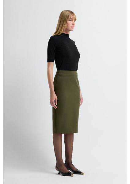 Arkadan Fermuarlı Kalem Etek Haki 12709135117 fırsatları