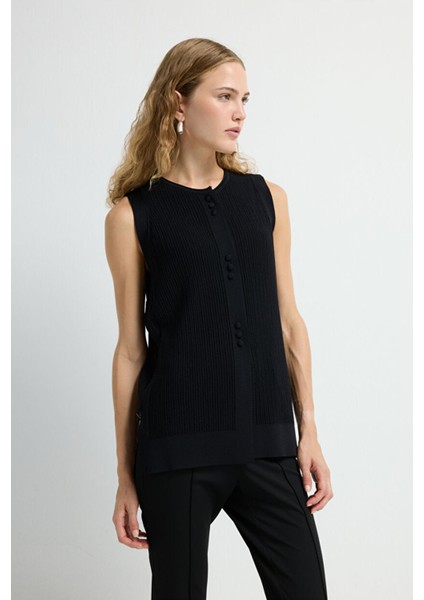 Düğme Detaylı Triko Yelek Siyah 17945600000