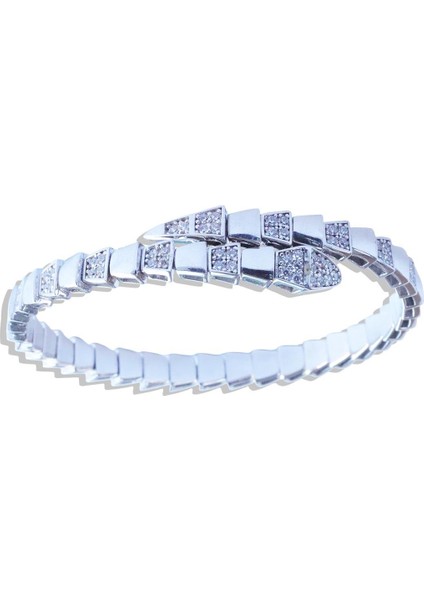 Zirkon Taşlı Serpent Modeli Gümüş Kelepçe indirimleri