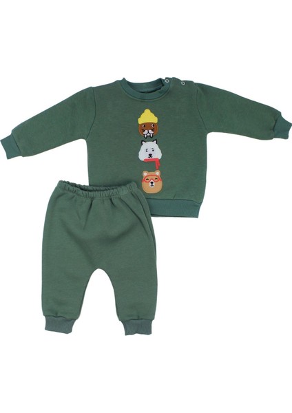 Erkek Bebek Yeşil Bereli Hayvanlı Üç Ip Ikili Takım - 1016153