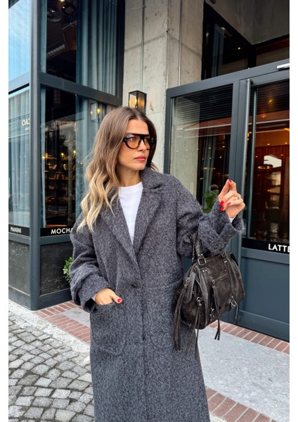 Antrasit Yün Dokulu Astarlı Düğmeli Kaban modelleri