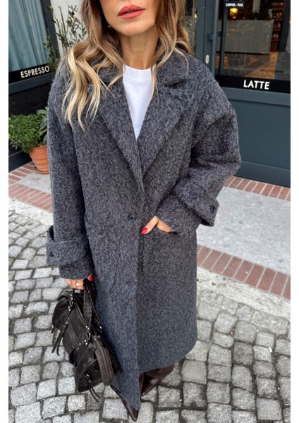 Antrasit Yün Dokulu Astarlı Düğmeli Kaban fırsatları