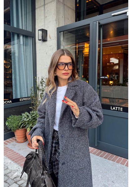 Antrasit Yün Dokulu Astarlı Düğmeli Kaban indirimleri