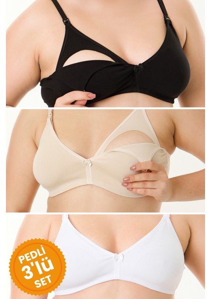3'lü Çıkarılabilir Pedli Emzirme Sütyeni