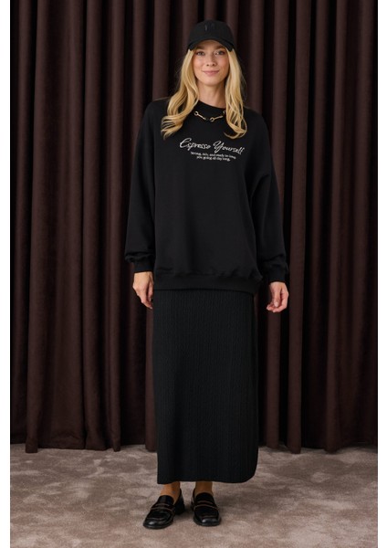 Dokulu Triko Etek Siyah