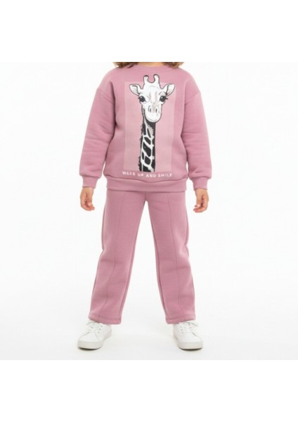 BRK2316 Kız Çocuk 3 Iplik Gül Kurusu Eşofman Takımı