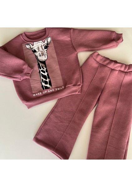 BRK2316 Kız Çocuk 3 Iplik Gül Kurusu Eşofman Takımı modelleri