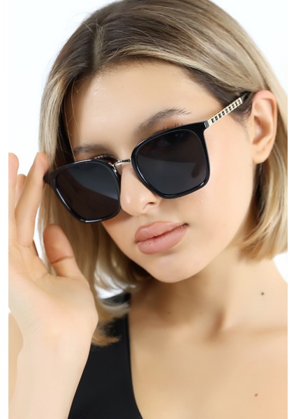 Kadın Oval Siyah UV400 Güneş Gözlüğü Gold Sap WP25-28 C2