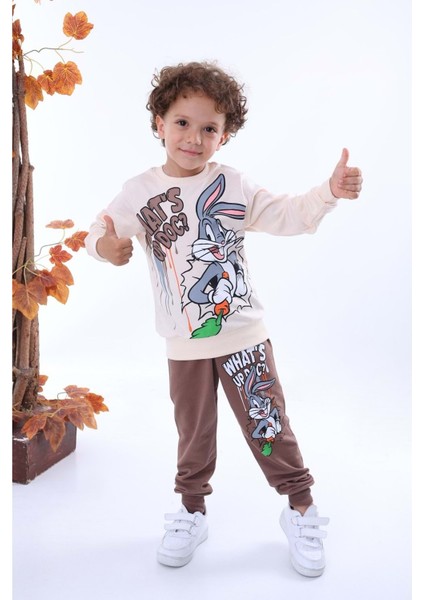 7247-2100 Bugs Bunny 2li Eşofman Takım - Kahverengi