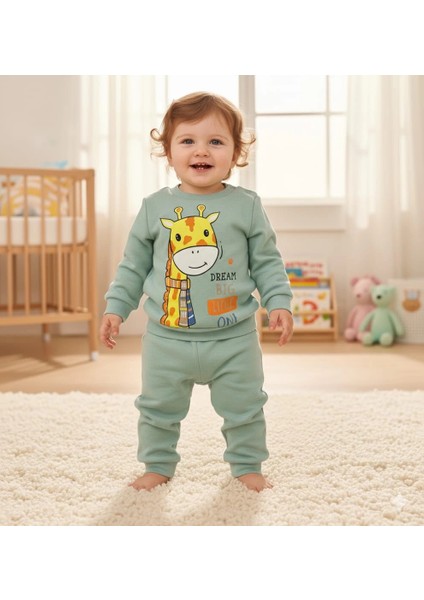 Bebek Zürafa Baskılı Çıt Çıtlı Alt Üst Ikili Gündelik Takım 6-18 Ay