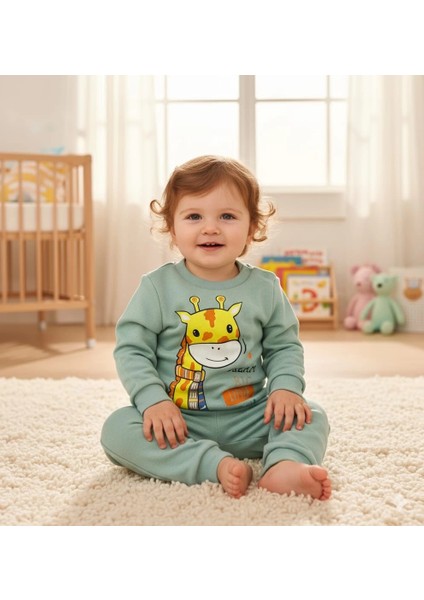Bebek Zürafa Baskılı Çıt Çıtlı Alt Üst Ikili Gündelik Takım 6-18 Ay fiyatları