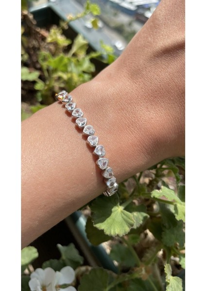 Süzme Kalp Su Yolu Model Bileklik 925 Ayar Gümüş, Kalpli Su Yolu Bileklik, Kalp Bileklik